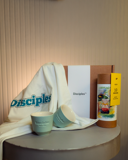 disciples coffee gift set - 2 cups + meron advent collection (200g) + logo boxy t-shirt